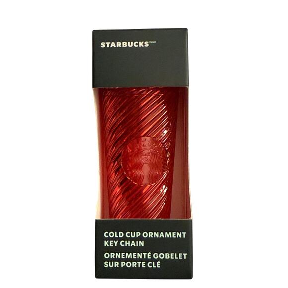Starbucks 2024 Holiday Siren Logo Twist Stripe Keychain Ornament Red NEW - Picture 1 of 4